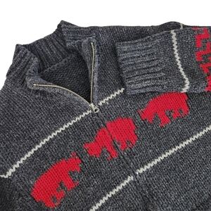 VINTAGE-style grey wool zip cardigan with bear pattern (fits like men's medium)